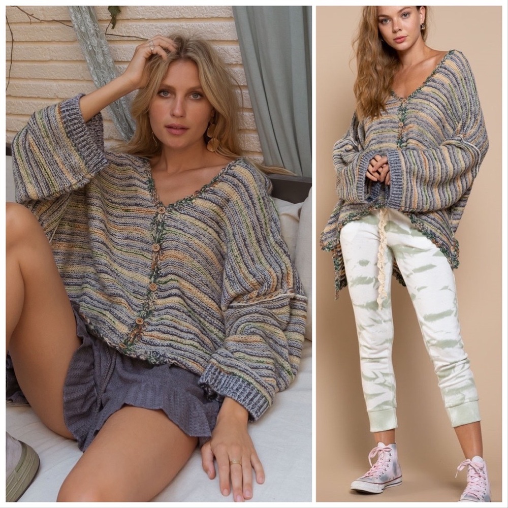POL Palms Spring Stripe Sweater Cardigan - Picture 4 of 13